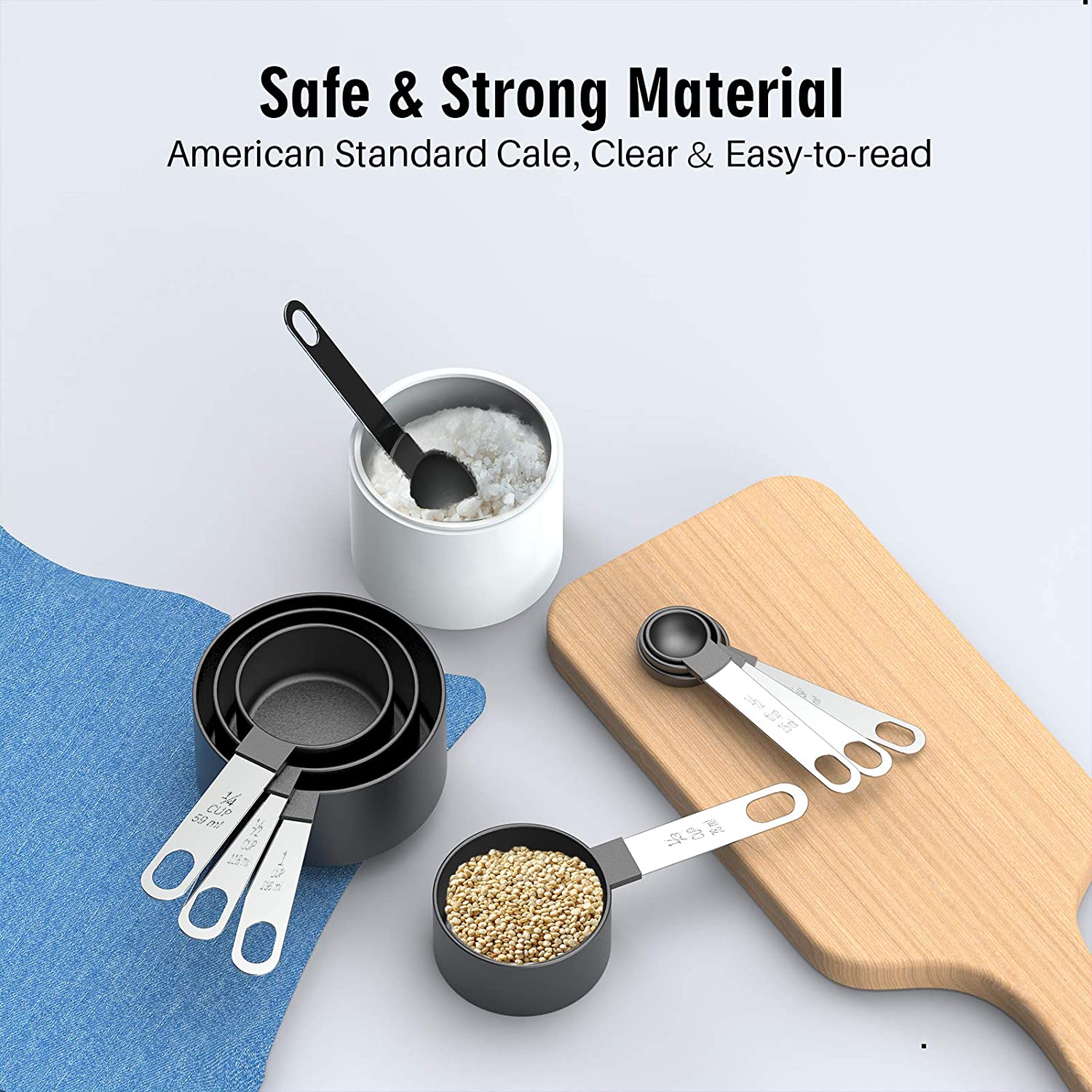 8 Pieces Plastic Measuring Cups and Spoons Set, Measure Cups with Stainless Steel Handle for Dry or Liquid Ingredient