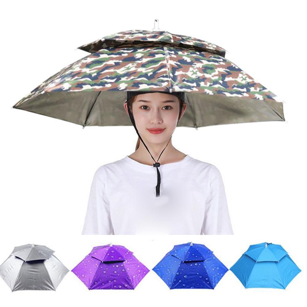 Hoofd Paraplu Hoed Dubbele Laag Opvouwbare Hoofd Slijtage Zonnebrandcrème Parasol Mat Draagbare Regenkleding Outdoor Vissen Camping Paraplu Cap