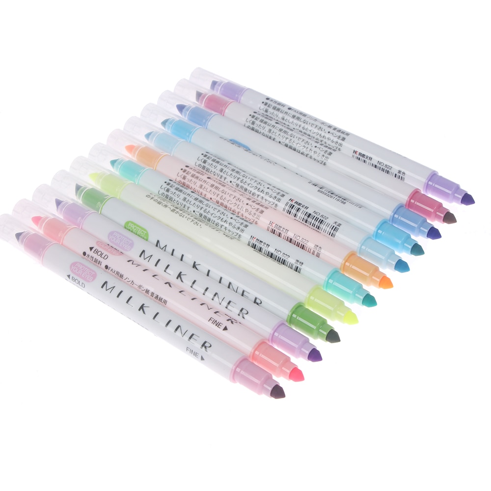 12 Pcs Japanese Milkliner Pens Milk liner Double Headed Fluorescent Pen Cute Art Highlighter Drawing Mark Pen Stationery