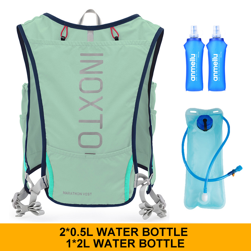 Inoxto Schnell trocknender Laufrucksack für Herren, 5 l, ultraleicht, feuchtigkeitsspendende Weste, Mountainbike-Fahrradtasche, atmungsaktiv, 2 l Wasserbeutel, Flasche: Hellblau