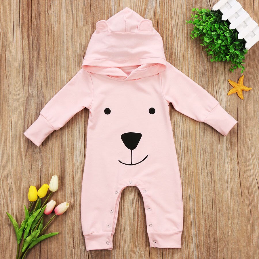 0-24M Baby Clothing Cute Toddler Infant Boys Girls Clothes Long Sleeve Bear Hooded Romper Jumpsuit Outfits