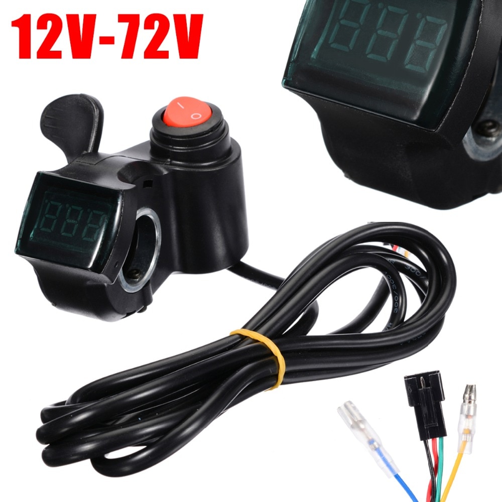 Elcykel tumgas 12v-72v tumgas med strömbrytare led spänningsdisplay för elcykeltillbehör