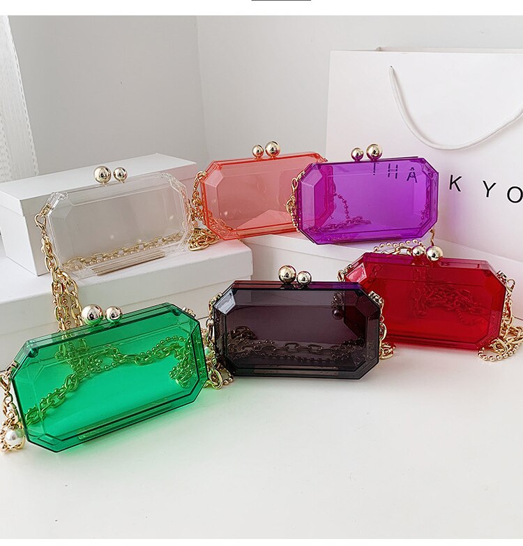 Transparant Acryl Chain Party Clutch Bag Luxe Vrouwen Portemonnees En Handtassen Chic Schoudertas Crossbody Tas