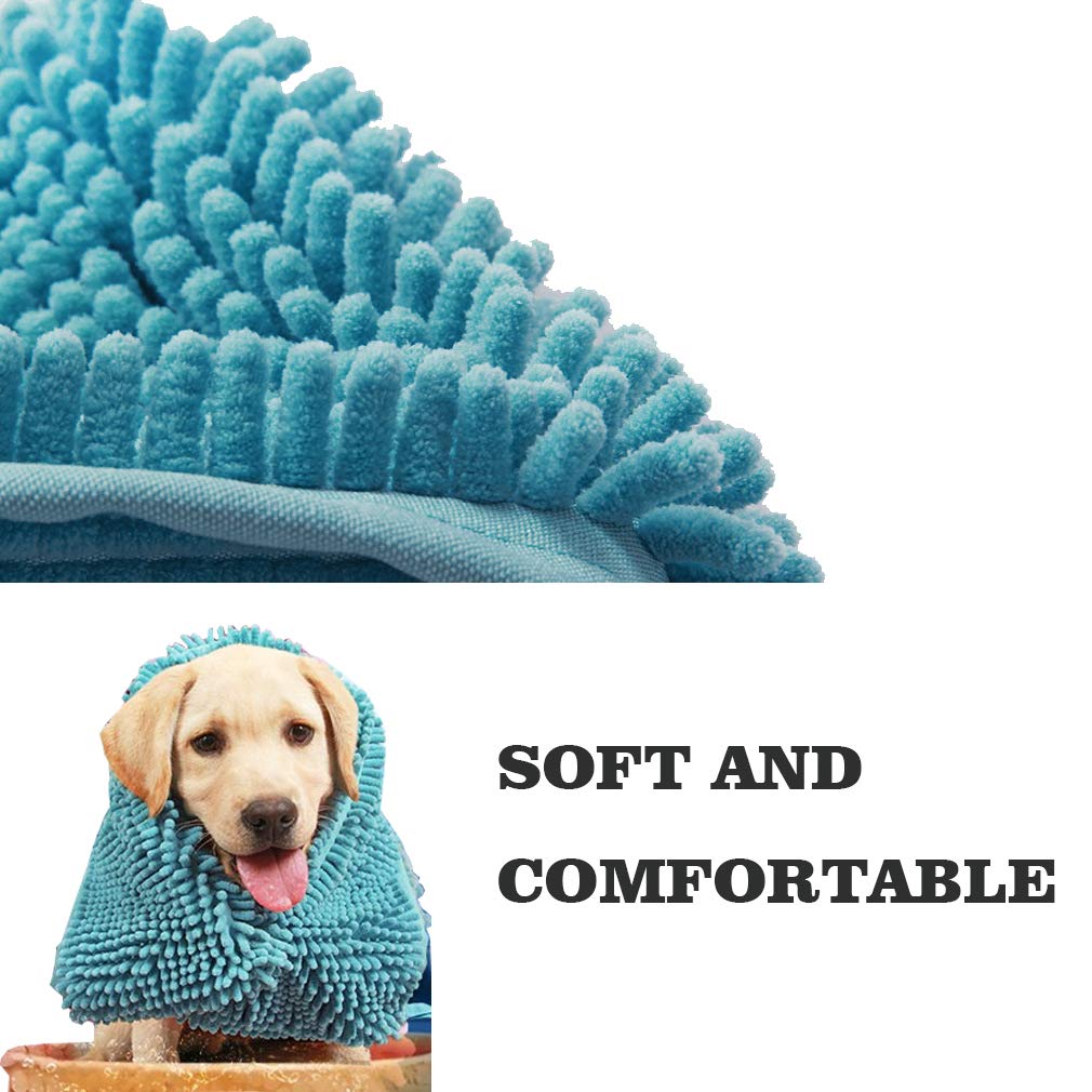 Toalla de perro con bolsillos de mano-secado rápido Ultra absorbente microfibra Chenille perro baño toalla seca Shammy lavable Shag suave PB045