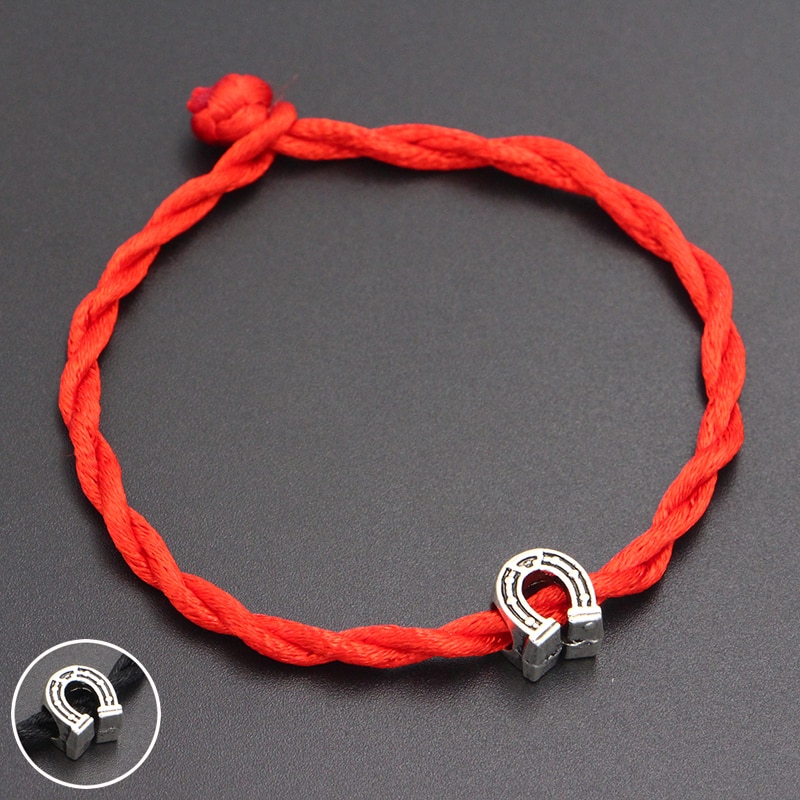 Cute Horseshoe Beads 4mm Red Thread String Bracelet Lucky Red Handmade Rope Charm Bracelet for Women Men Jewelry
