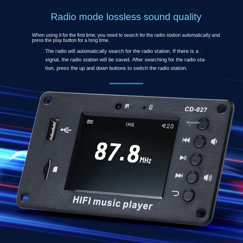 CD-027 Ricevitore audio stereo Bluetooth 5.1 FLAC WAV APE Decodifica Radio FM USB TF per amplificatore per auto Scheda di decodifica MP3