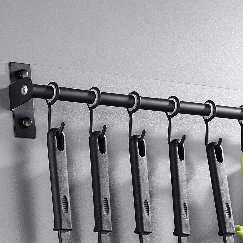 Kitchen Wall Mounted Stainless Steel Rack Rail for Hanging Knives, Pot and Pan with 6 Removable Hooks
