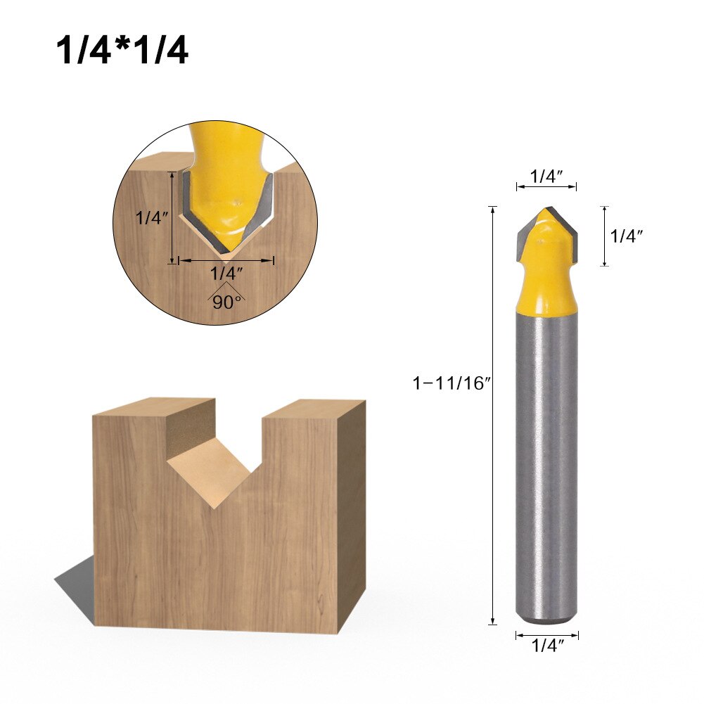 Fresas de punta redonda para tallado de madera, juego de brocas de enrutador con ranura en V de 90 grados, caja central para carpintería, 1/4 &quot;y 6,35 MM, 1 unidad: 04