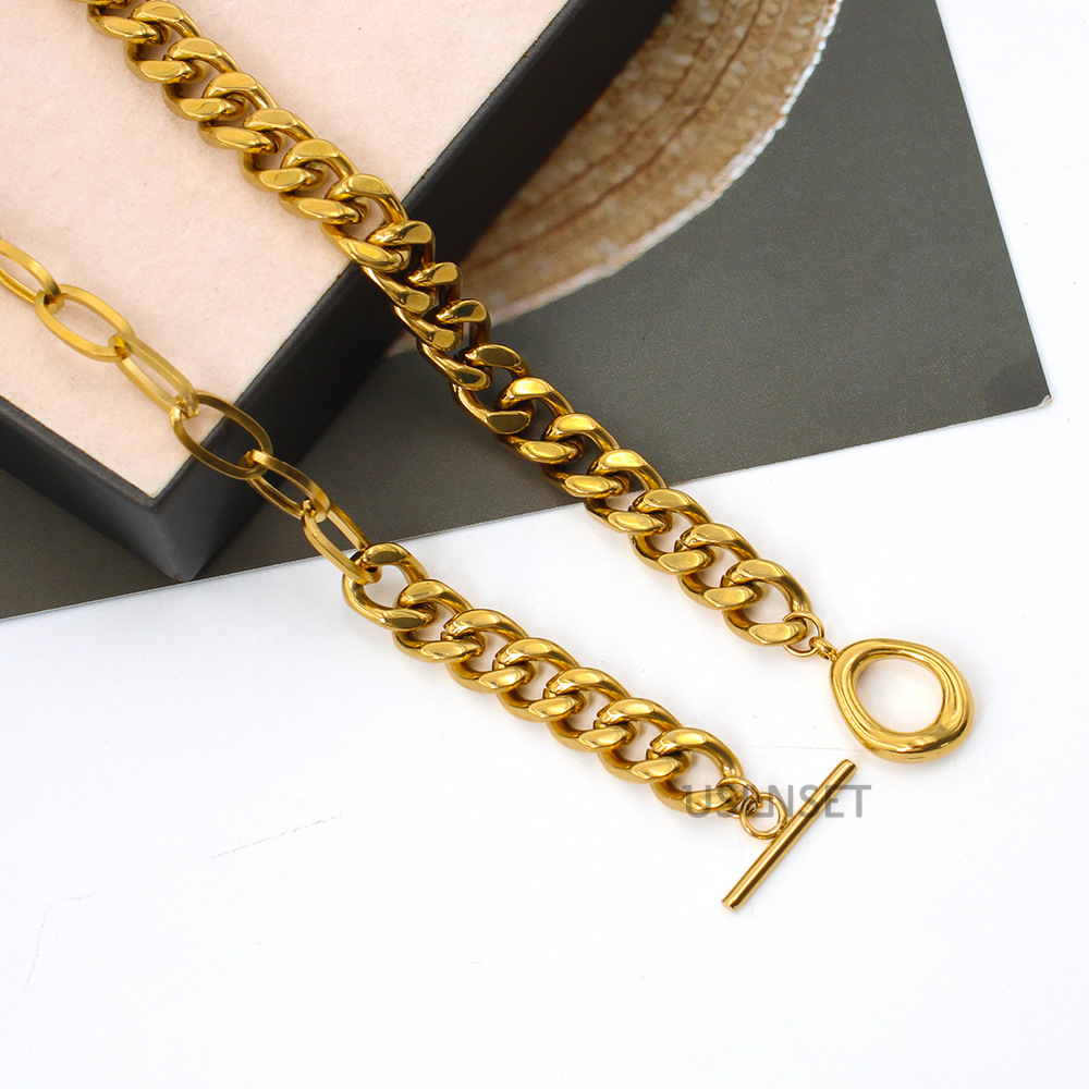 Girocollo a catena Hip-Hop per uomo e donna collana a catena O Patchwork con cordolo in acciaio inossidabile 18K placcatura sottovuoto