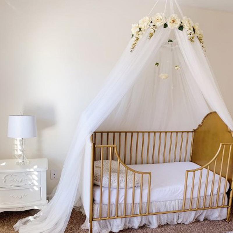 Nordic Bed Luifel Tent Dome Opknoping Met Rose Garland Baby Crib Netting Klamboe Gordijn Kinderen Tent Kinderkamer Decoratie