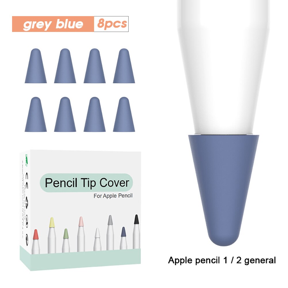 8pcs Silicone Replacement Tip Case Nib Protective Cover Skin for Apple Pencil 1st 2nd Touchscreen Stylus Pen Case: Gray