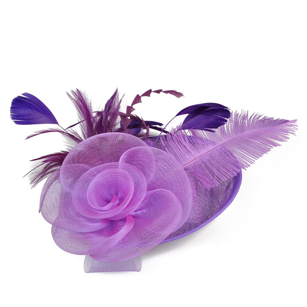 Europese En Amerikaanse Vrouwen Hoeden Populaire In Lente En Zomer Hennep Garen Struisvogel Haar Westerse-Stijl Banket Hoed zwarte Hoed: Purple   