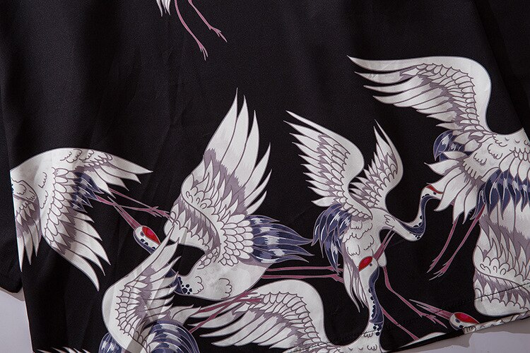 Harajuku Kimono Jas Japanse Hip Hop Streetwear Bomberjack Crane Print Zomer Dunne Gown Japan Stijl Street Wear
