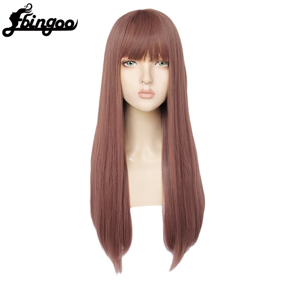 Ebingoo】-gorro de pelo + fibra blanca de alta temperatura, peluca larga de pelo sintético con flequillo para mujer, color blanco, gris, marrón y rosa: DM1707544