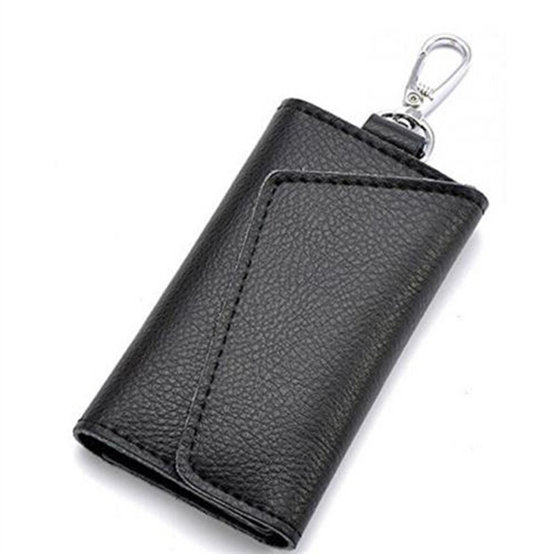 Genuine Leather Keychain Men Women Key Holder Organizer Pouch Cow Split Car Key Wallet Housekeeper Key Case Mini Card Bag: black