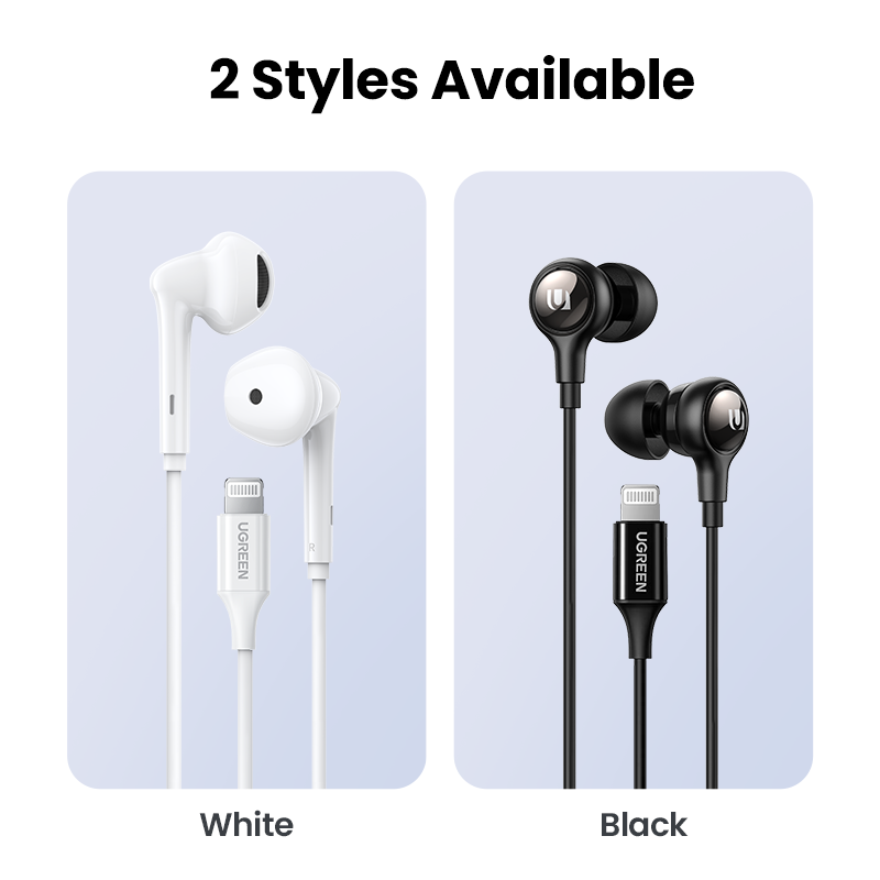 Słuchawki przewodowe UGREEN słuchawki douszne z certyfikatem MFi z mikrofonem słuchawki z redukcją szumów HiFi stereofoniczny dla iPhone 12 11