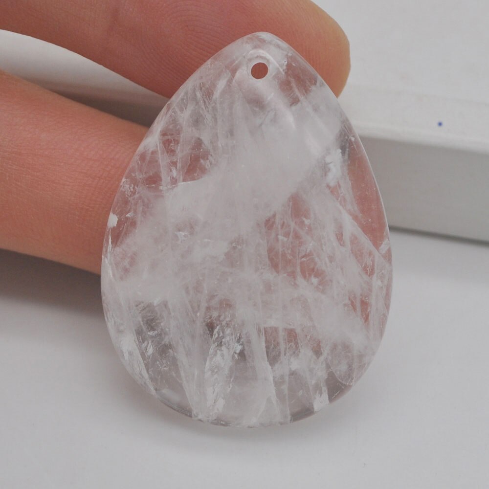 Natural 40x30MM Mixed Stone Bead Teardrop CAB Cabochon Hole Jewelry For GEM Pendant 1PCS H149-H166: Clear Crystal