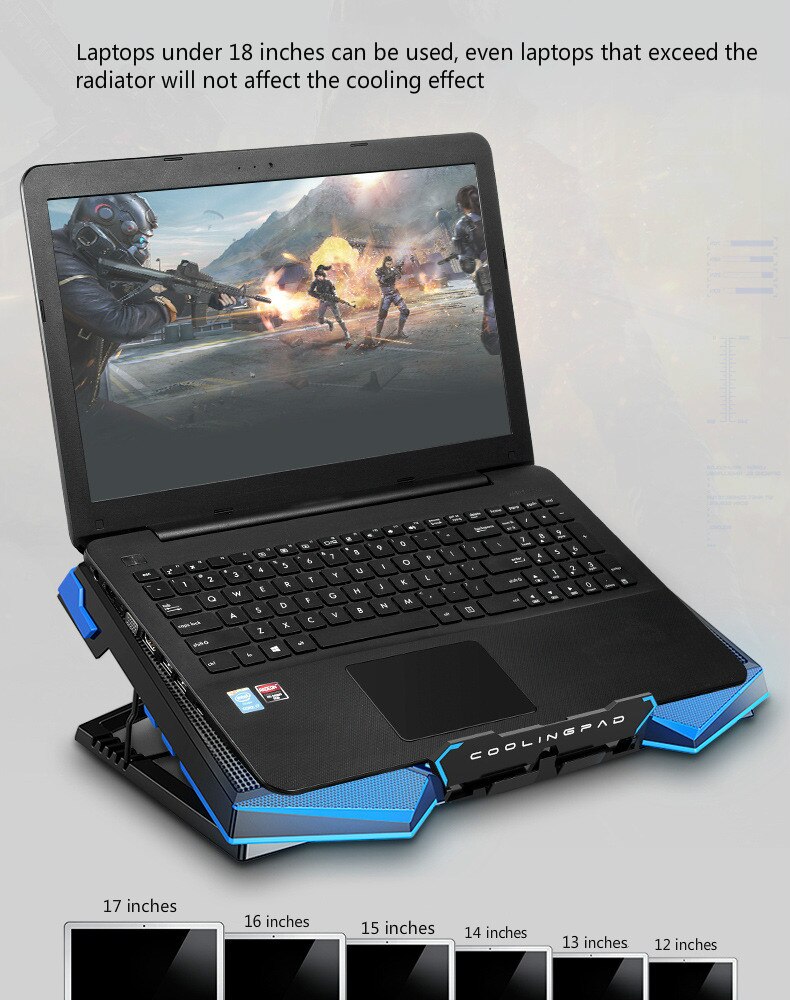 COOLCOLD 18 zoll Spielen Laptop Kühler Fünf Fan LED-bildschirm Zwei USB Hafen 1400RPM Laptop Kühlung Pad Notizbuch Stand für Laptop
