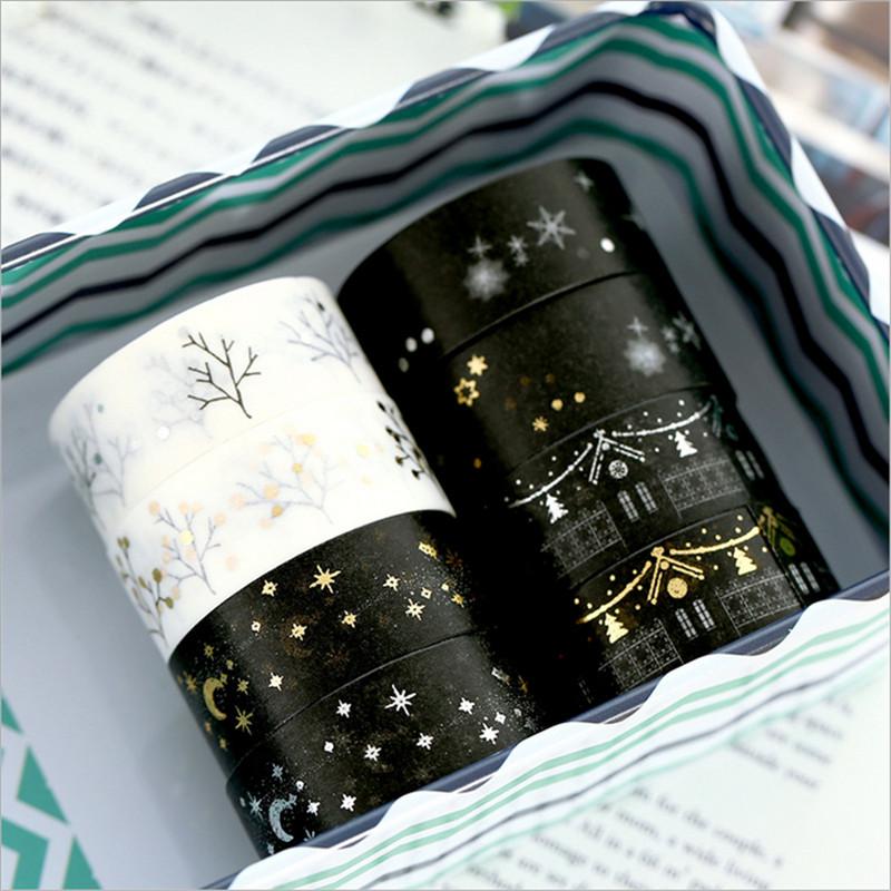 1PC 15mm*5m Golden Silver Stars Washi Tape Album Scrapbook DIY Custom Adhesive Tape Office adhesive Sticker Masking Washi Tape