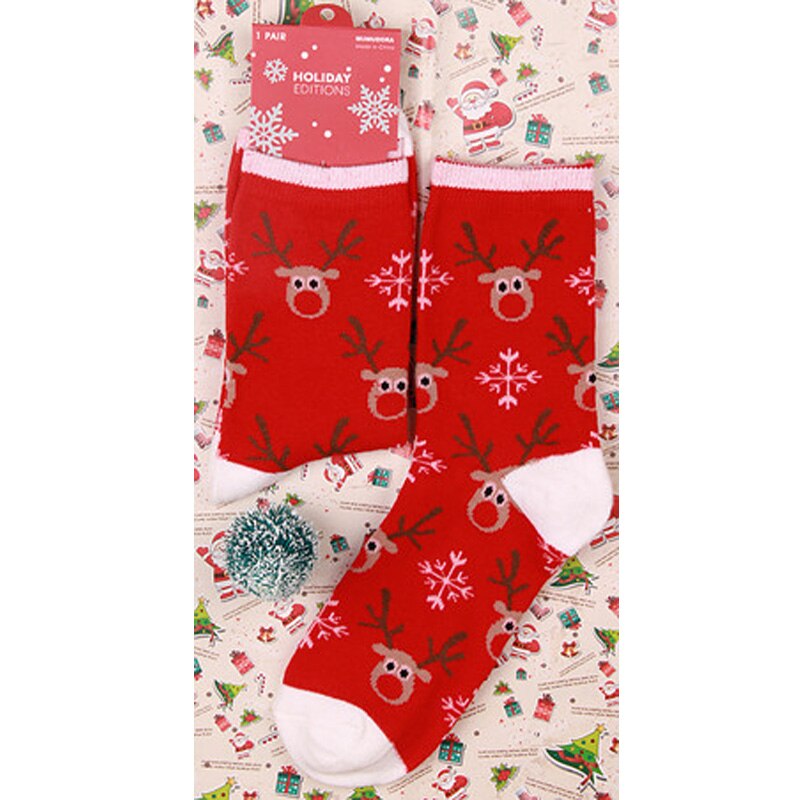 vrouwen Winter Sokken Kerst Cartoon Print Lange sokken Kerstcadeau Warme Zachte Kerstman Elanden sok: 3