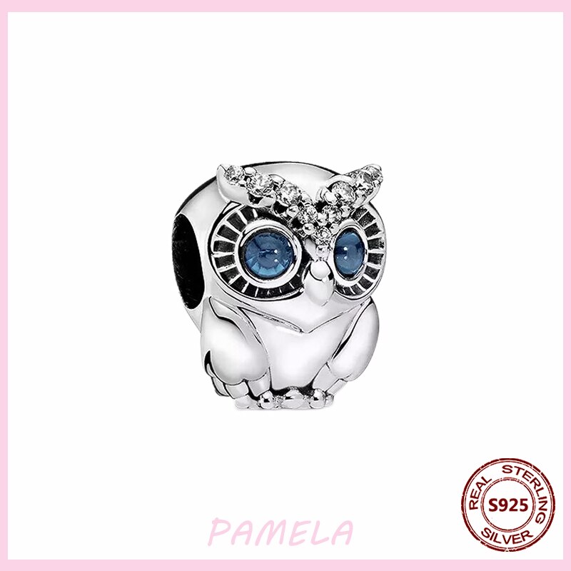 PAMELA-abalorios de plata esterlina 925 para mujer, abalorios de flamenco rosa, perro, búho, Animal, bricolaje para pulsera colgante Original, joyería de: YBT073