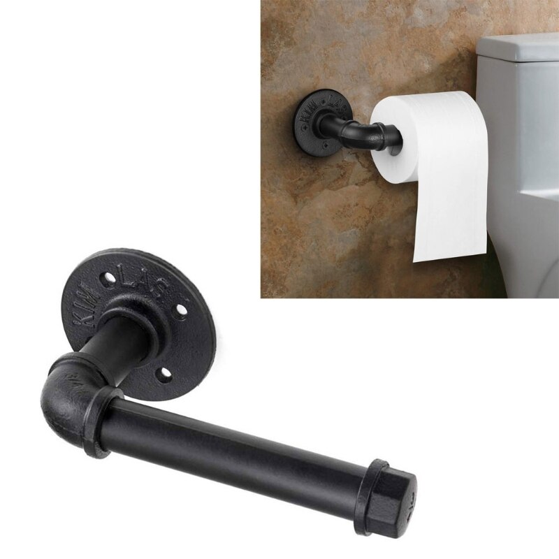 Rustic Industrial Pipe Toilet Paper Holder Heavy Duty Industrial Pipe Style Tissue Roll Rack Vintage Wall Mounted Kit