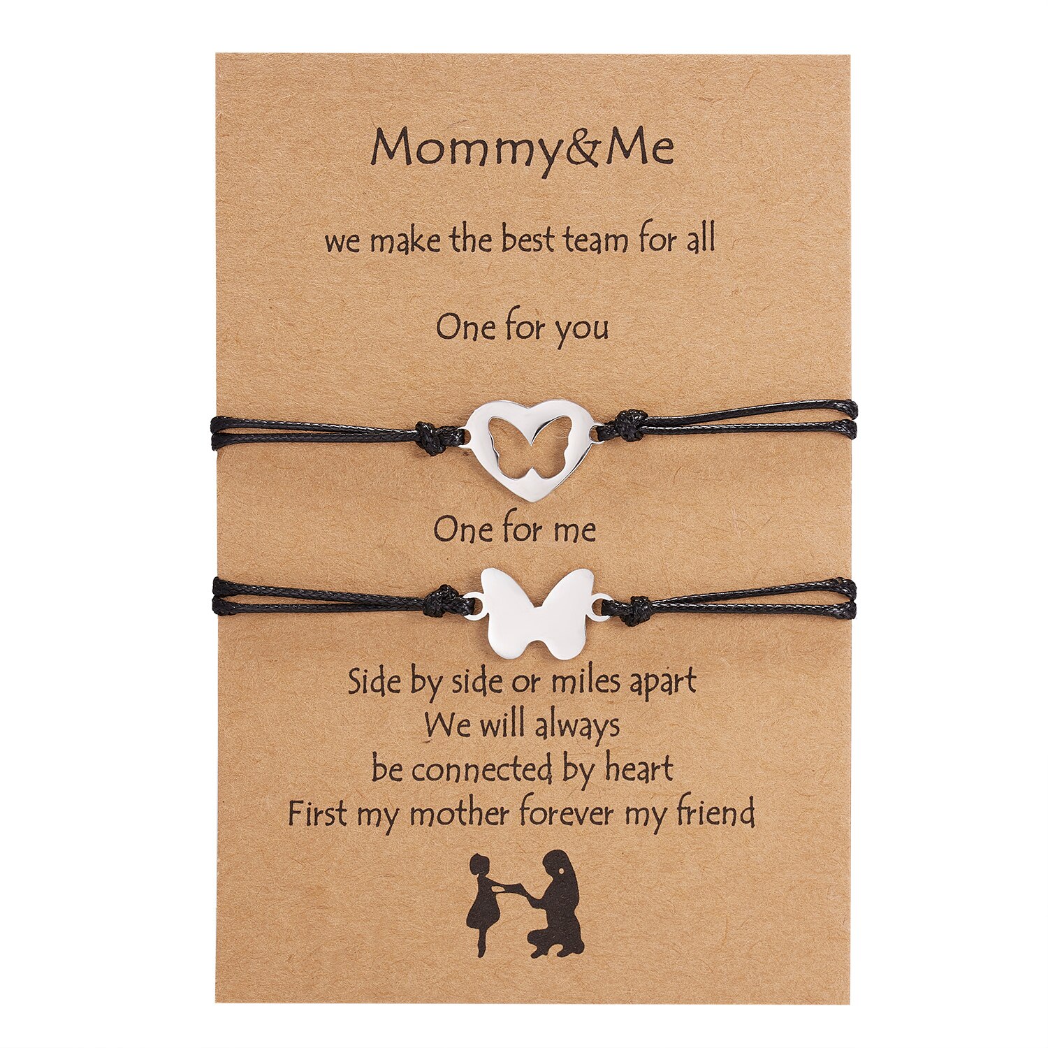 2pcs/set Heart Circle Beads Charm Bracelets For Women Girls Handmade Black Thread Bracelets Jewelry With Card Mother's Day: 1