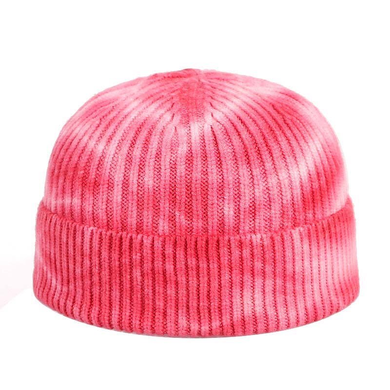 Men Hip Hop Tie Dye Knitted Hats Harajuku Streetwear Skullies Beanies Hats Autumn Winter Soft Cotton Warm Caps Japanese Style: A15702 Red