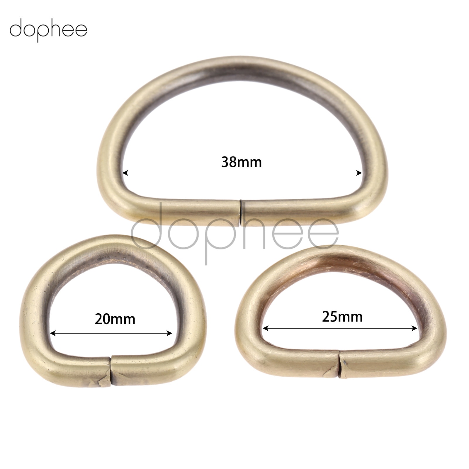Dophee 10 pièces Anneaux en D 20mm 25mm 38mm sangle cerclage sacs accessoire de vêtement de détail non soudé en métal plat Dee bague
