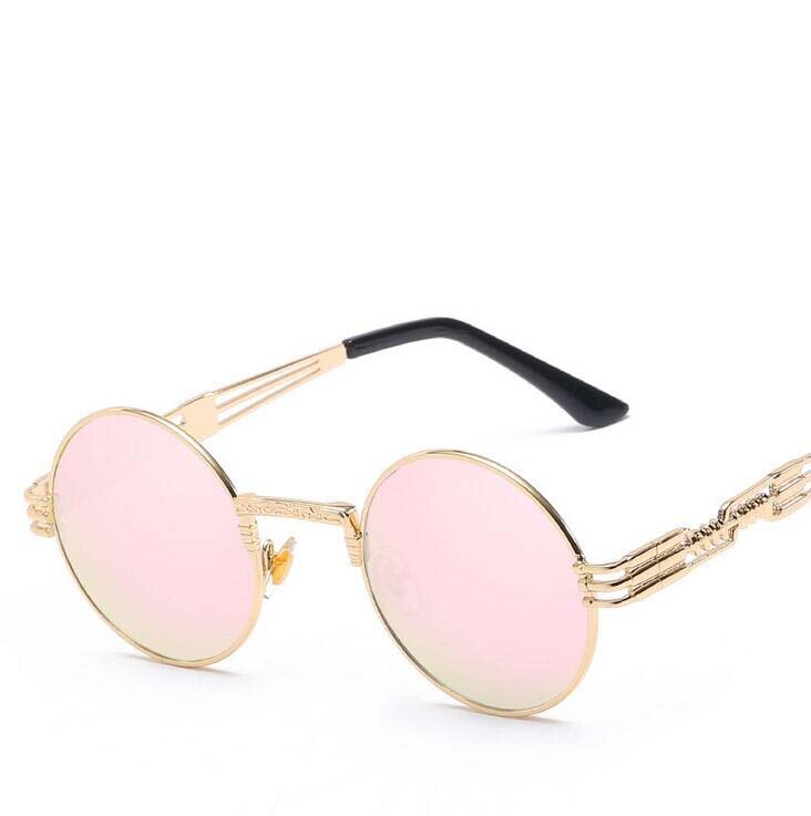 Gotiske steampunk runde solbriller menn kvinner legert briller sirkel form merke solbriller speil  uv400: Rosa reflekterende