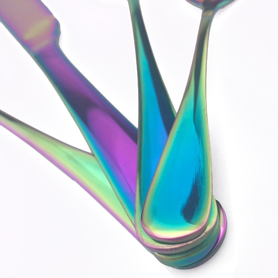 Iridescen Rainbow Flatware Set Stainless Steel Cutlery of Sets Fruit Salad Forks Long Coffee Spoon Dinnerware Set Service for 1