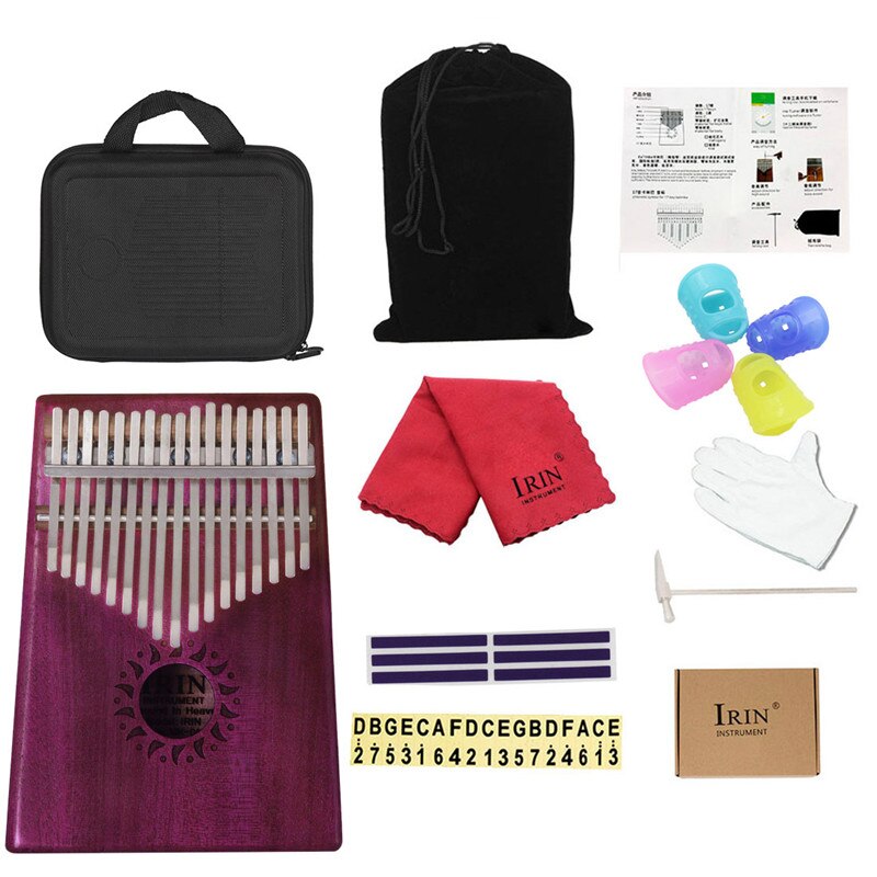 Irin 17- toetsen kalimba duimpiano acaciahout schokbestendige duimpiano met karinba-doos stemapparaat vingerbescherming handleiding voor beginners: C