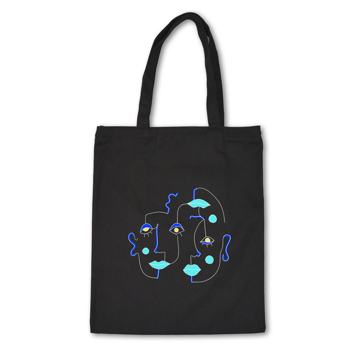 Women Canvas Bags Aesthetic Art Printing Tote Shopping Bags Casual Cloth Shoulder Bag for Girls Korean Ladies Shopper Bags: C12-18BLACK