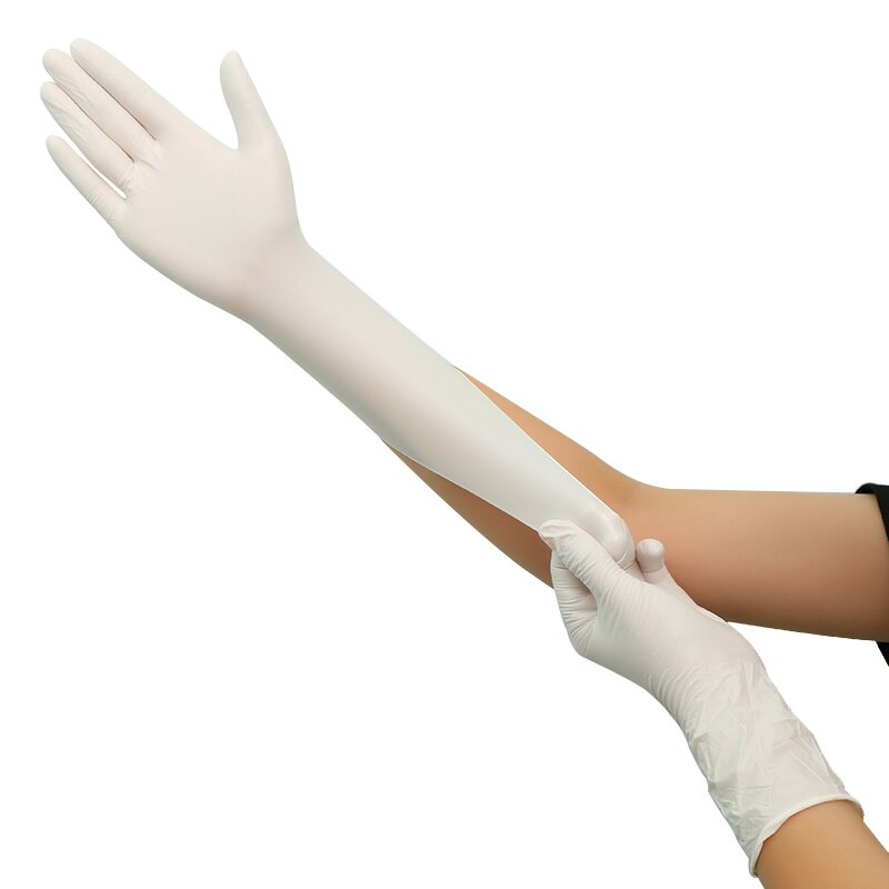 100 Stuks Wegwerp Handschoenen Witte Nitril Rubber Latex Handschoenen Voedsel Laboratorium Cleaning Plastic 12 Inch Lange Dikke Duurzaam Handschoenen