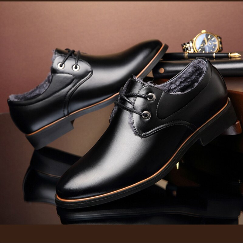 Men Dress Shoes Formal Business Work Soft Patent Leather Round Toe for Man Male Men's Oxford Flats Lace-Up