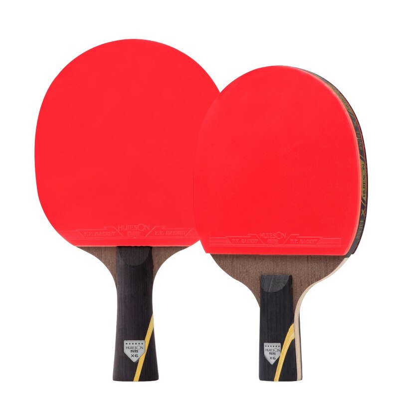 1 conjunto de 6 estrelas tênis de mesa bat 7-camadas profissional raquetes de ping pong longo punho curto fibra de carbono ping pong paddle carry bag