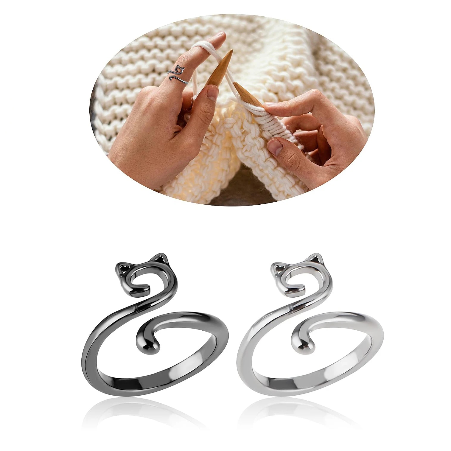 Anillo de ganchillo de punto ajustable para mujer, guía de hilo abierta, anillo de tensión para tejer más rápido, 2 piezas: Multicolor