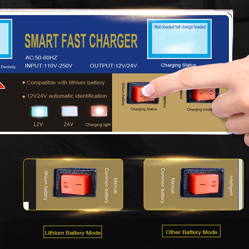 AGM Start-stop Car Battery Charger 400W Intelligent Pulse Repair Battery Charger 12V 24V Truck Motorcycle Charger