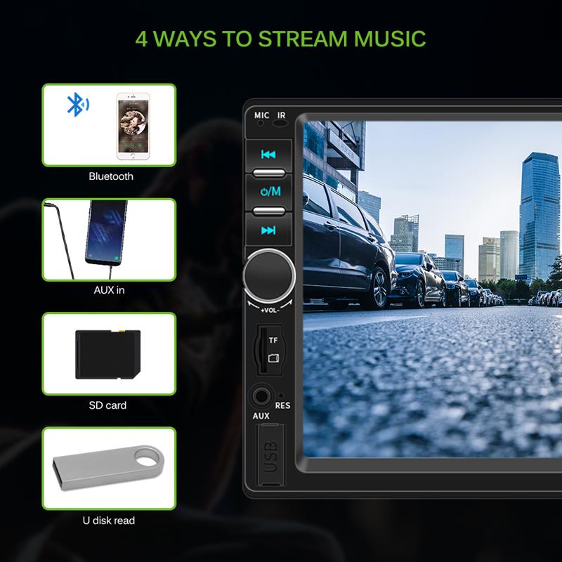 Onever Car Video MP5 Player USB FM Transmitter LCD Display Car Kit With Remote Control Steering Wheel Controls For IOS