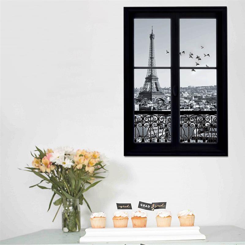 3D Wall Sticker Wall Decals 3D Window Eiffel Tower Paris City Removable Wall Stickers Art Decor Vinyl Decals Kids Room Mural