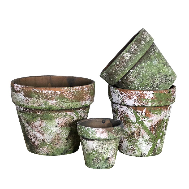 Red pottery flowerpot simple ceramic planter green plant ancient moss pot plant flowerpot aerated moss flowerpot flowerpot moss