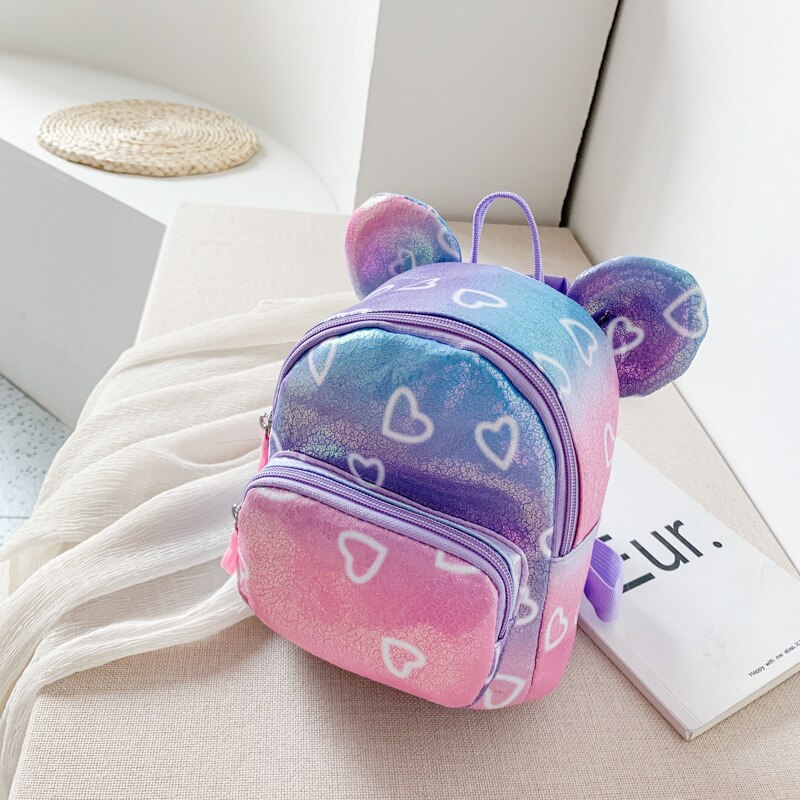 kids Girls backpack peach heart female bag female cartoon cute children rabbit Korean backpack student schoolbag: Bear purple xin