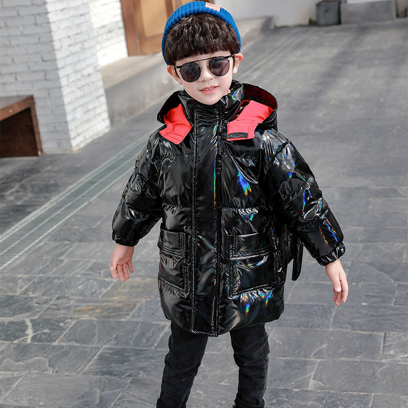 Chaqueta de plumón de algodón para niños, Parka con alas traseras desmontables brillantes, ropa con capucha, prendas de vestir exteriores para bebés de 2 a 11 años,: Negro / 2T
