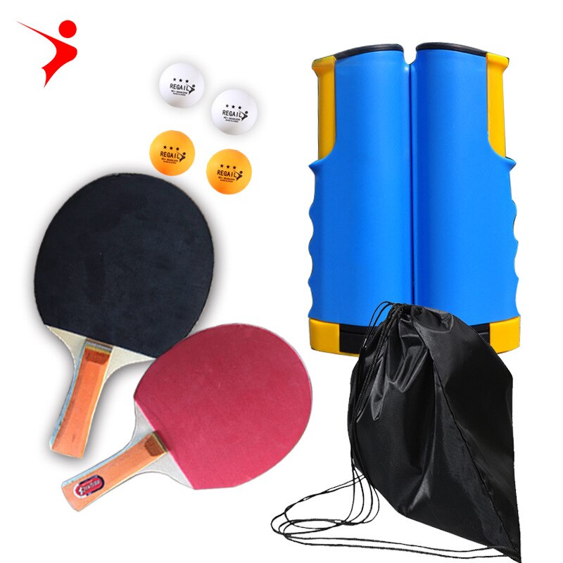 Regail tafeltennispak draagbaar tafeltennisracket telescopisch roosterpak 4 stuks tafeltennis: Pt 260 blauwe en gele rastersets