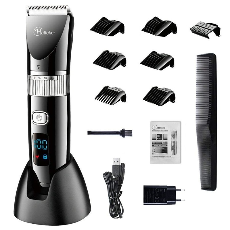HATTEKER Hair Clipper Keramik Klinge Wasserdichte Elektrische Haar Trimmer Led-anzeige Haarschnitt Maschine für Männer