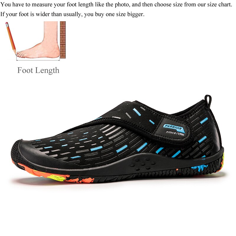 Letnie oddychające buty do wody mężczyźni sporty wodne buty wędkarskie surfowanie Aquashoes pływanie rafa Watersport Waterschoenen Mannen Wet: Black Blue / 12