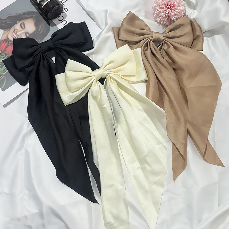 Conjunto de 3 uds de lazos de cinta de satén de Color sólido, horquilla, Clips de primavera, accesorios para el cabello para mujeres y niñas, sombreros coreanos de: Plata