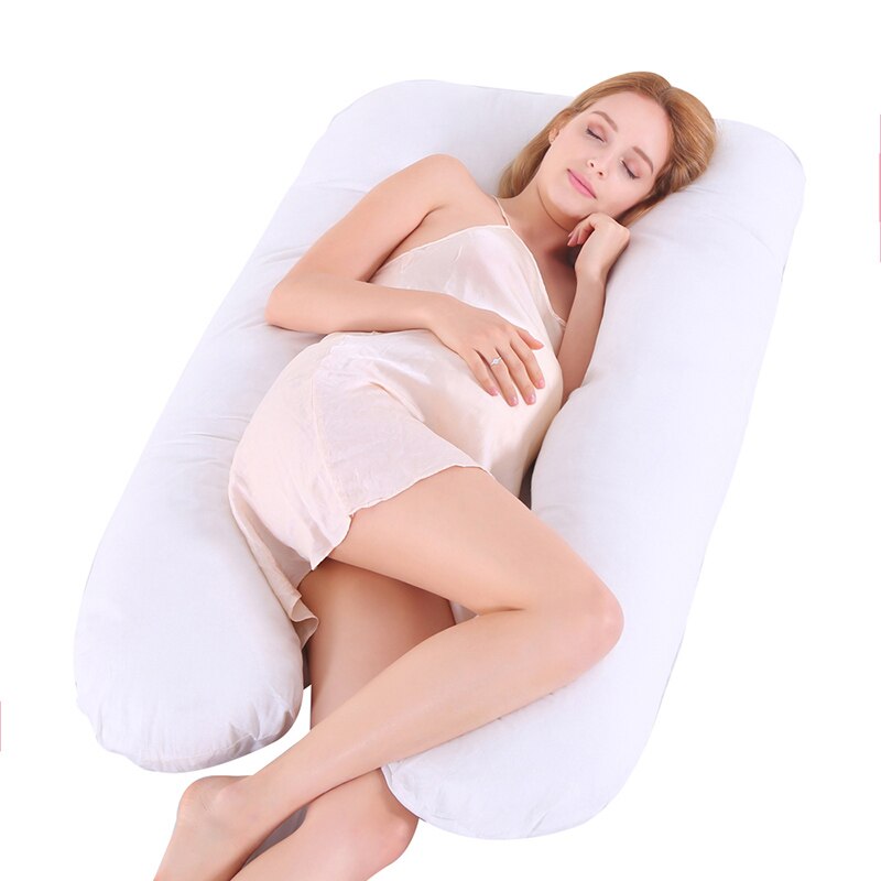 Maternidad en forma de U almohada de las mujeres embarazadas Prenatal y Postnatal cojín multifuncional protección de cintura cuerpo almohada dormir cojín: white