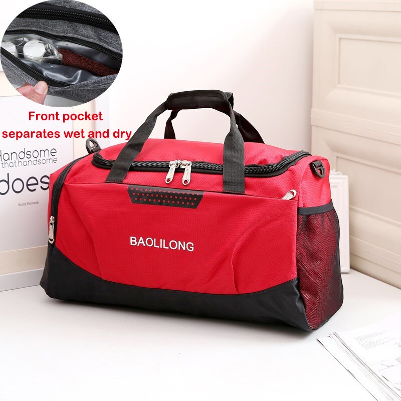 Professionelle Große Kapazität Sport Tasche Wasserdicht Casual Lagerung Gym Taschen Polyester Männer/Frauen Packable Duffle Reisetasche Mochila: Red Dry wet sep