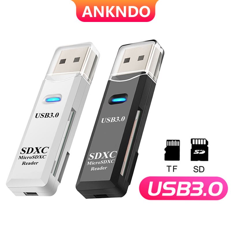 Usb 3.0 2 in 1 kortlæser til pc micro sd tf kort hukommelseslæser usb 3 multi-kort skriver adapter flashdrev bærbar tilbehør